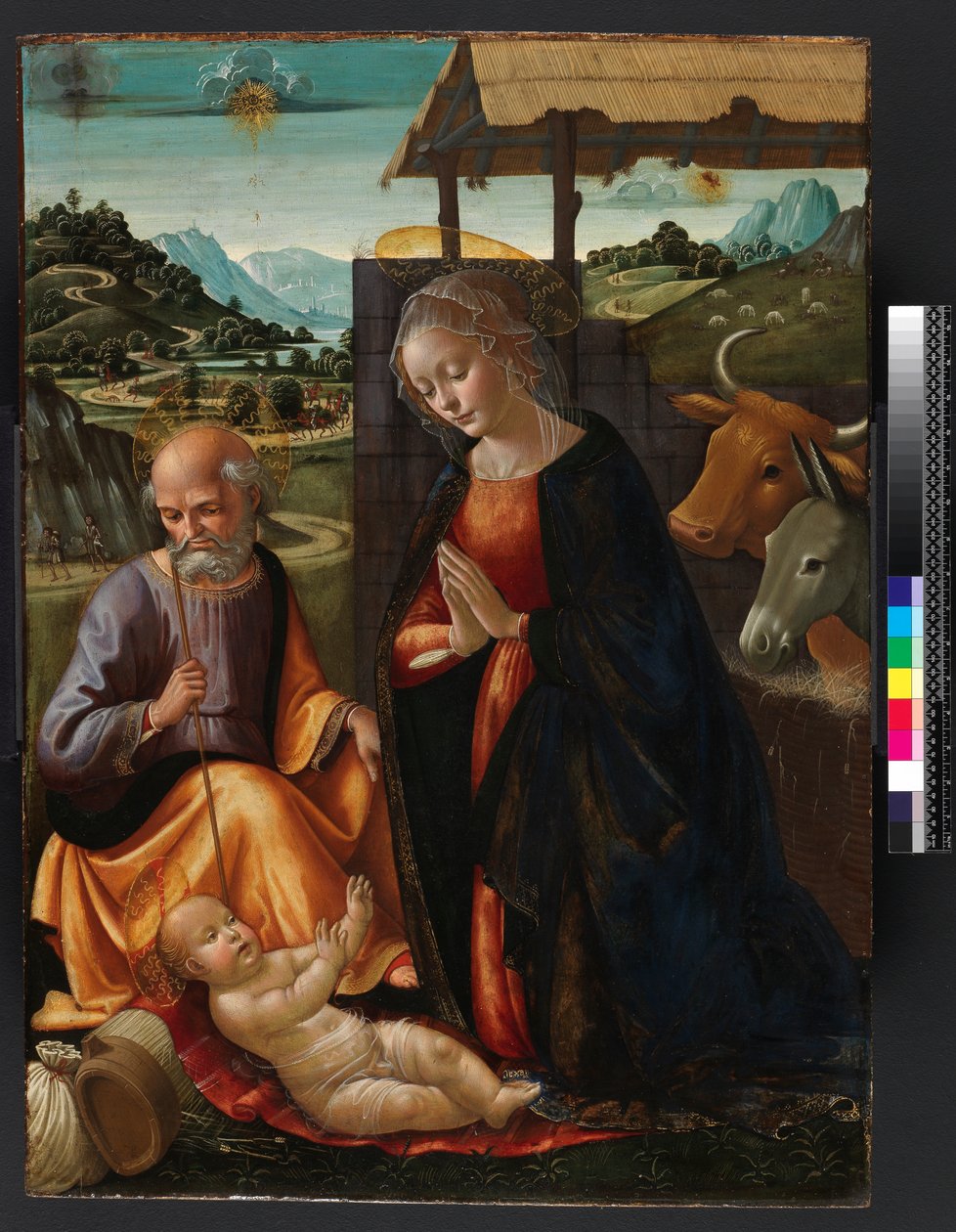The Nativity (tempera ja öljy paneelissa) (jälkipuhdistus) tekijältä Domenico Ghirlandaio