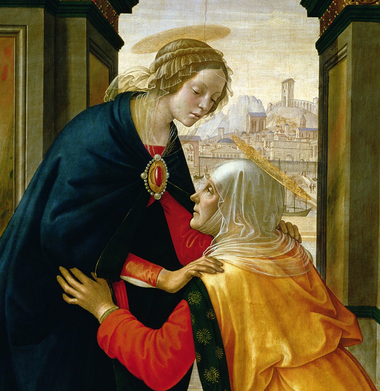 The Visitation, 1491 (tempera paneelissa) (yksityiskohta 192460) tekijältä Domenico Ghirlandaio