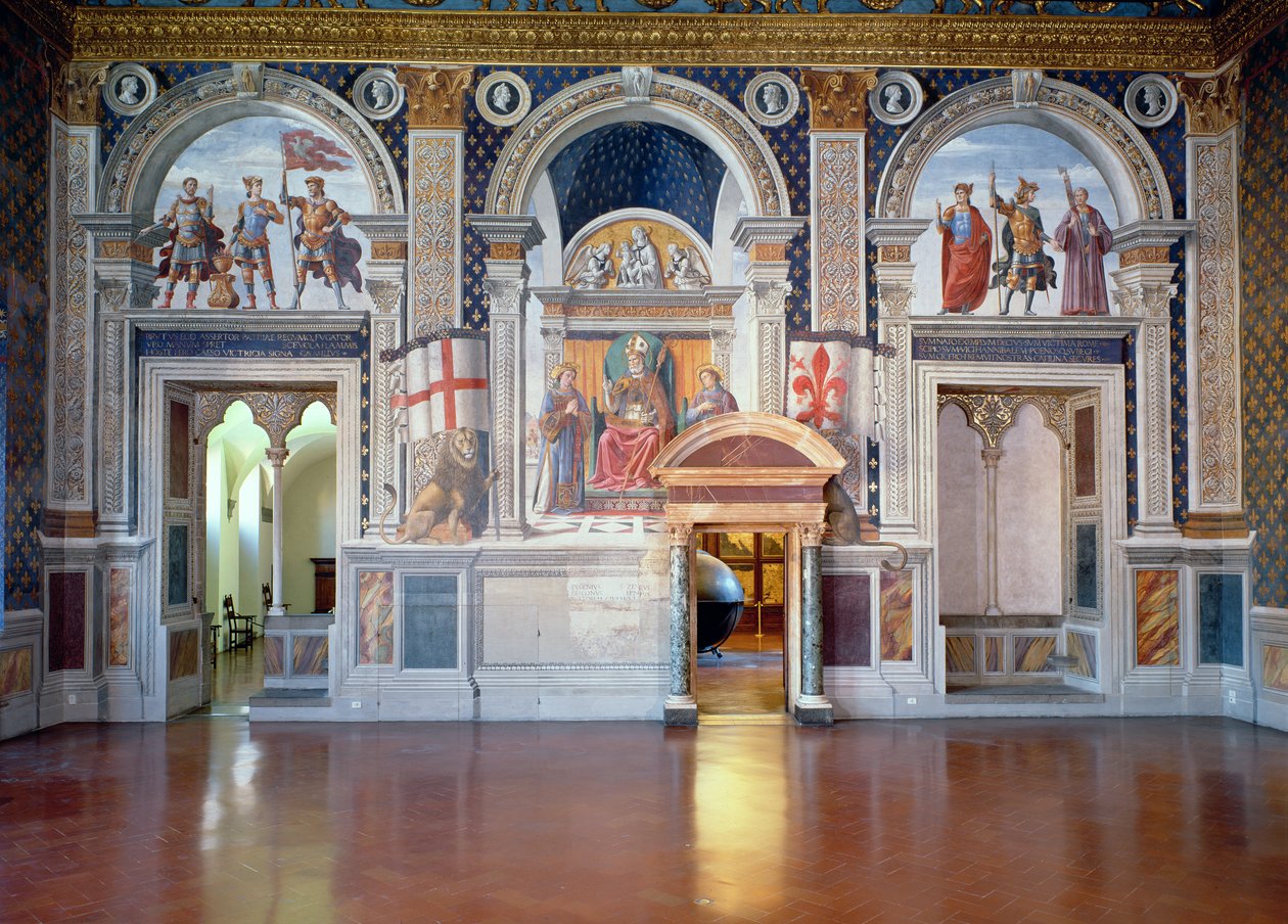 Näkymä Sala dei Giglin freskoille, n. 1470 (restauroinnin jälkeen) tekijältä Domenico Ghirlandaio