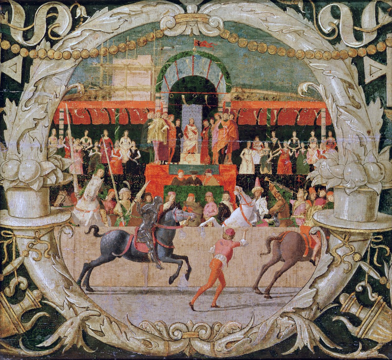 The Rape of the Sabines (ennen signaalia) n.1490 (tempera paneelissa) tekijältä Domenico Morone