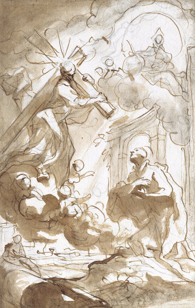 Ristiä kantava Kristus ilmestyy Pyhän Ignatius Loyolan luo tekijältä Domenico the Elder Piola