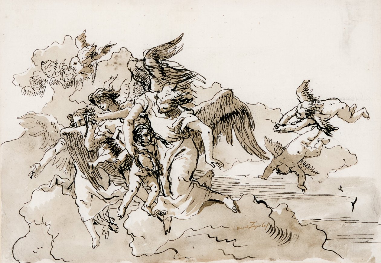 Lentävät enkelit ja Putti tekijältä Domenico Tiepolo