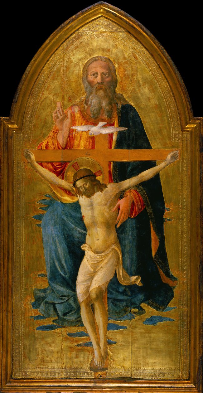 Pyhä kolminaisuus pyhien kanssa, n. 1470-1475 (tempera & kultalehti paneelissa) tekijältä Domenico di Michelino