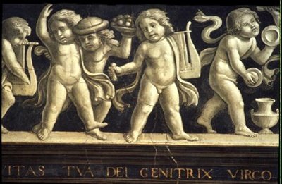 Kerubien friisi, Neitsyen syntymästä (fresko) (60456:n yksityiskohta) tekijältä Domenico Ghirlandaio