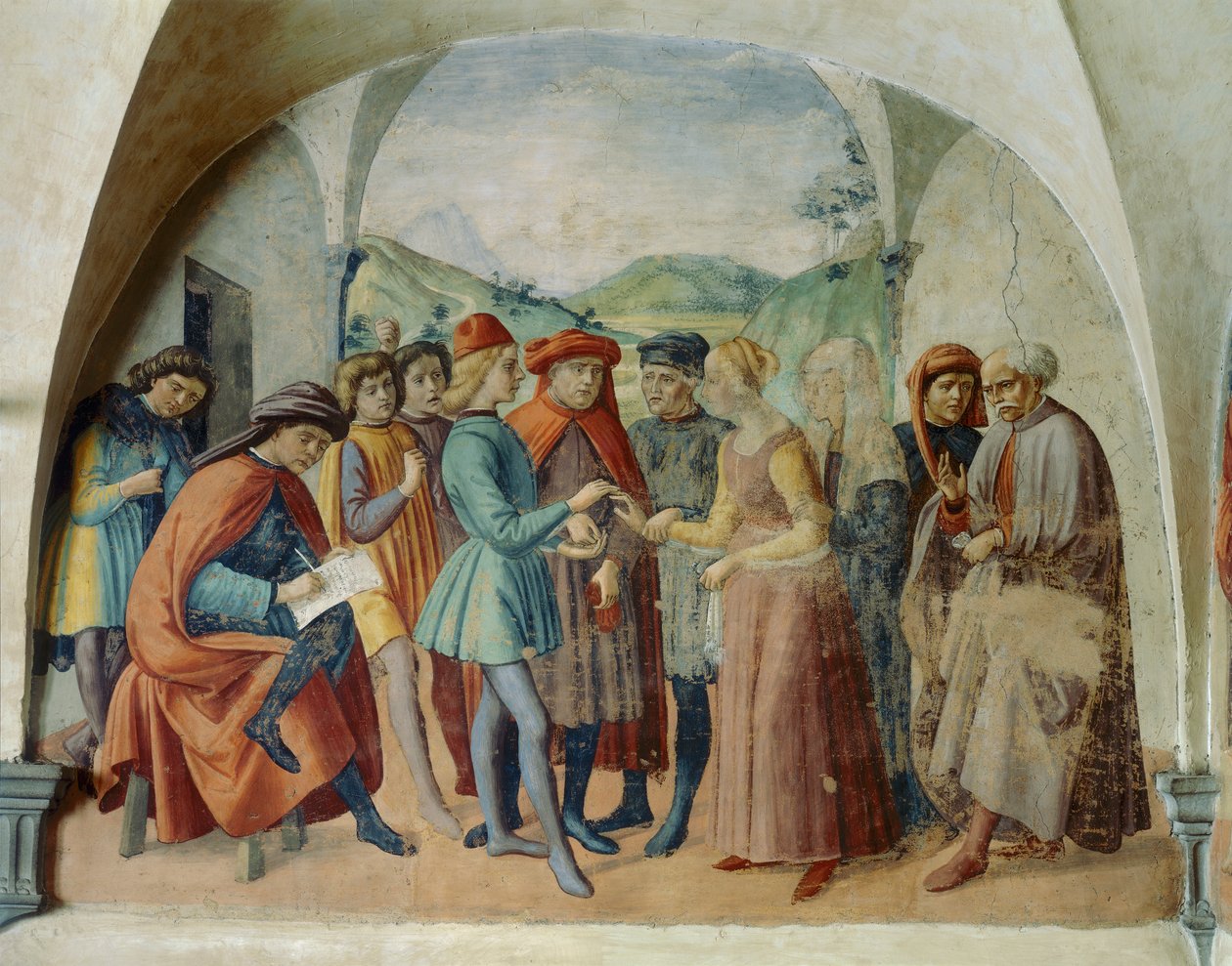 Morsiamen myötäjäiset, n. 1450-1500 (fresko) tekijältä Domenico Ghirlandaio