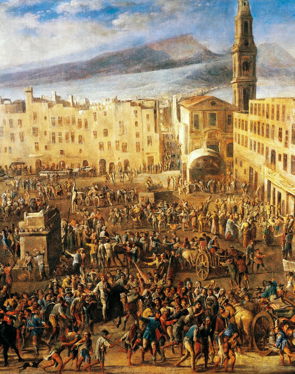 Piazza del Mercato Napolissa, yksityiskohta Masaniellon kapinasta, Domenico Gargiulon, joka tunnetaan nimellä Micco Spadaro (1609 tai 1610 - n. 1675), maalaus. tekijältä Domenico (1612 75) Gargiulo