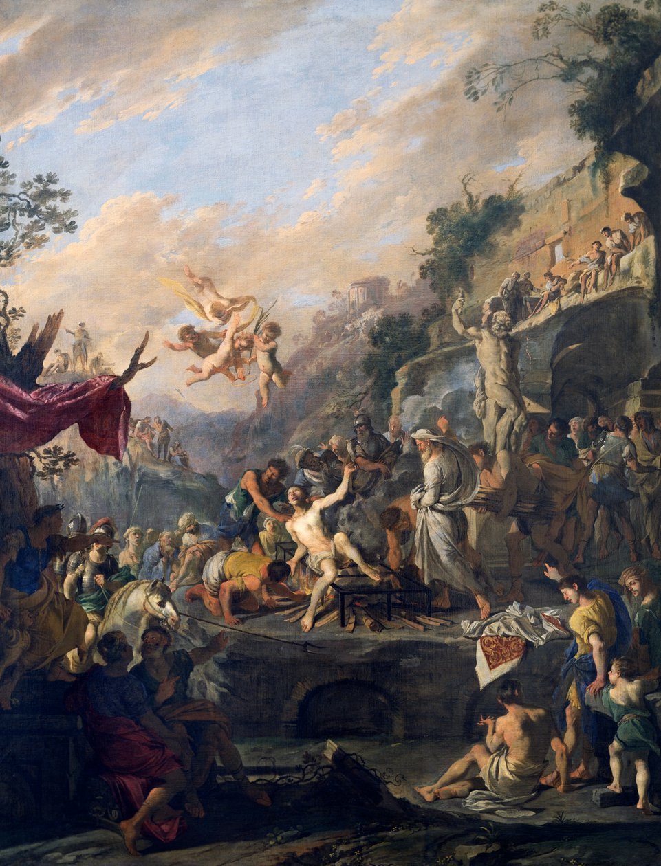 Pyhän Laurentiuksen marttyyrikuolema, Domenico Gargiulon maalaus Micco Spadaro (1609 tai 1610-noin 1675), Italia tekijältä Domenico Gargiulo