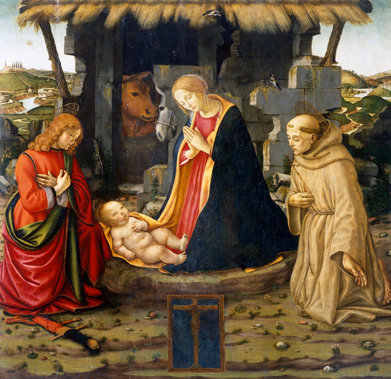 Syntymä Pyhän Franciscuksen ja Saint Julianuksen kanssa tekijältä Domenico (workshop) Ghirlandaio