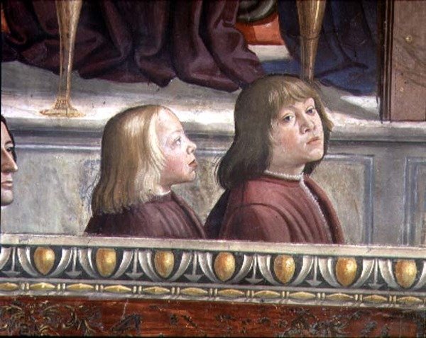 Pyhän Franciscuksen elämänsyklin keskusmuuri, n. 1483 (yksityiskohta) (katso 137591) tekijältä Domenico Ghirlandaio