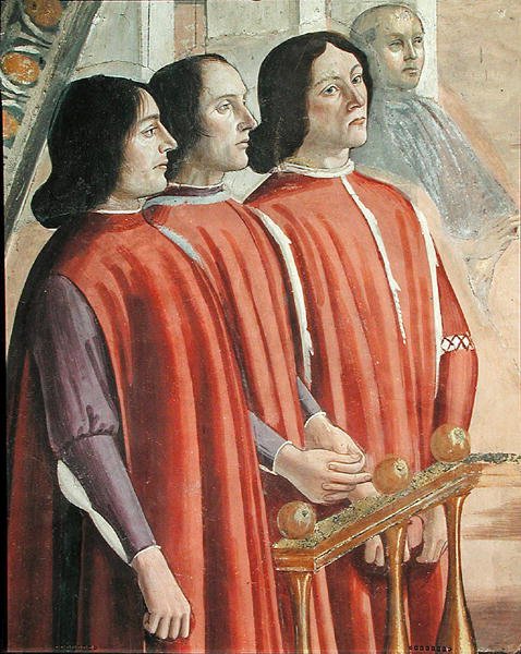 Sassetti-suvun jäseniä kohtauksesta Pyhän Franciscus Assisilaisen elämän jaksosta vuodelta 1486 (85235:n yksityiskohta) tekijältä Domenico Ghirlandaio