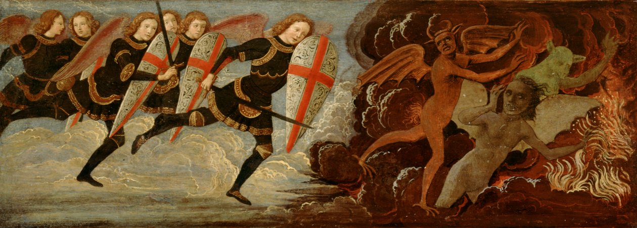 Pyhä Mikael ja enkelit sodassa paholaisen kanssa (tempera puupaneelissa) tekijältä Domenico Ghirlandaio