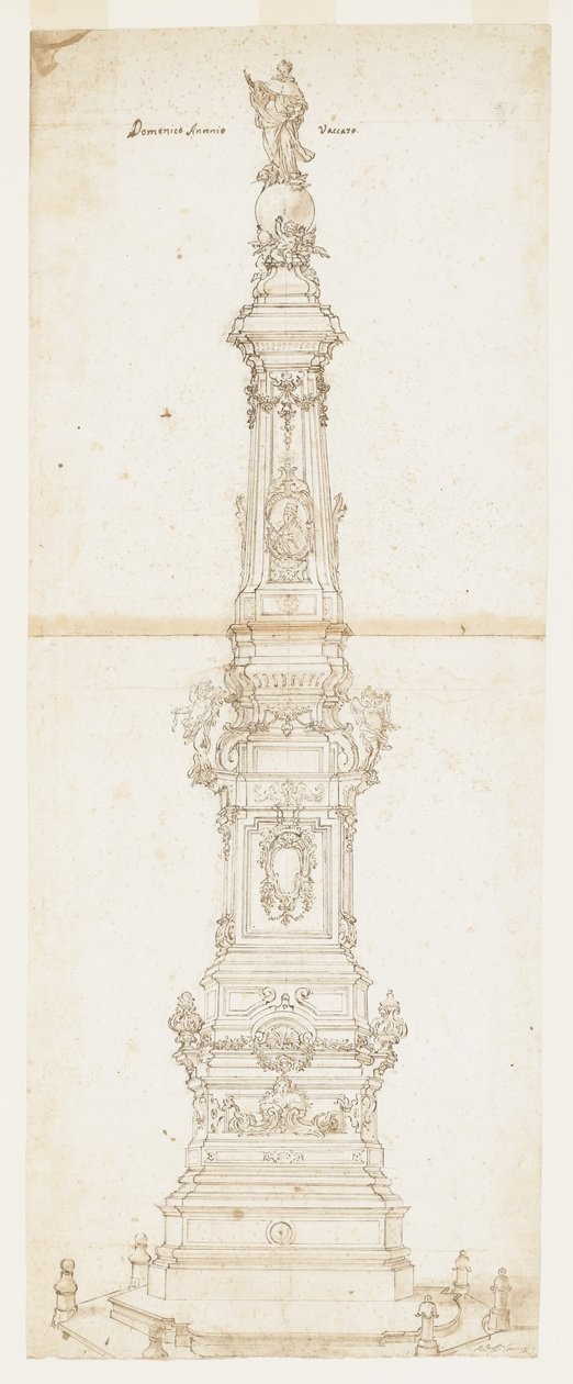 Suunnittelu Pyhän Dominicin obeliskille, Piazza San Domenico Maggiore, Napoli tekijältä Domenico Antonio Vaccaro