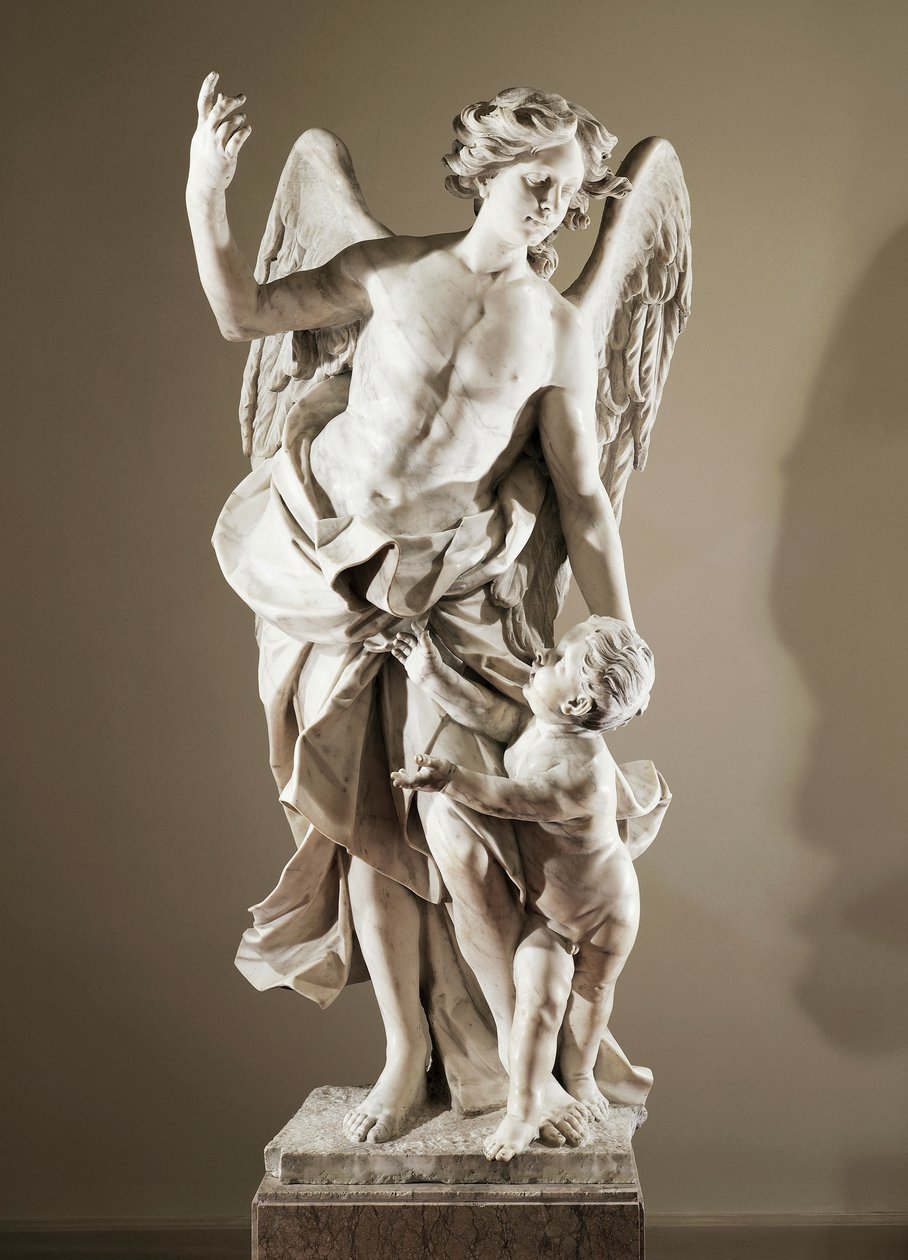 Suojelusenkeli, n. 1724, kirjoittanut Domenico Antonio Vaccaro (1678-1745), marmoripatsas, korkeus 190 cm, San Paolo Maggioren basilikan antisakristia, Napoli, Campania, Italia tekijältä Domenico Antonio Vaccaro