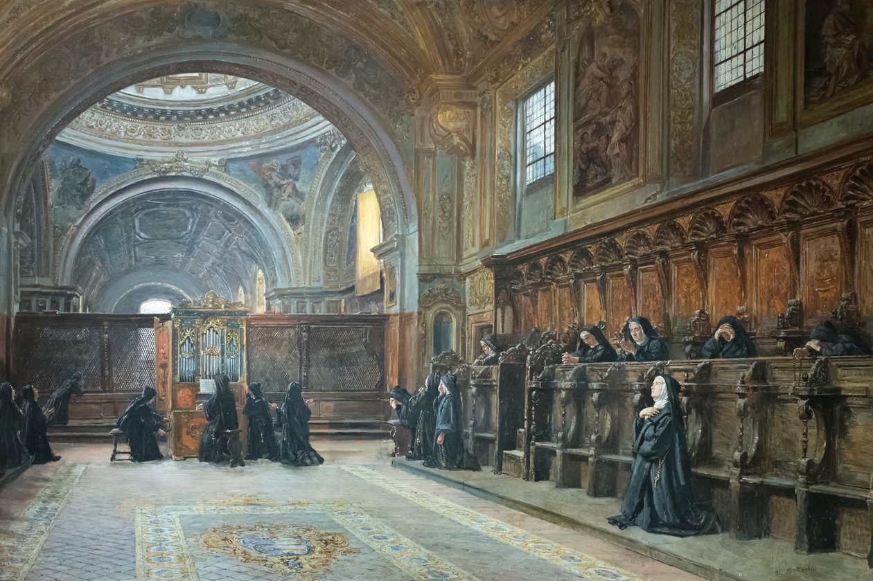 Pyhän Marian kirkon kuoro Donnaregina nuova, 1800-luvun toinen puoli (öljy kankaalle) tekijältä Domenico Battaglia