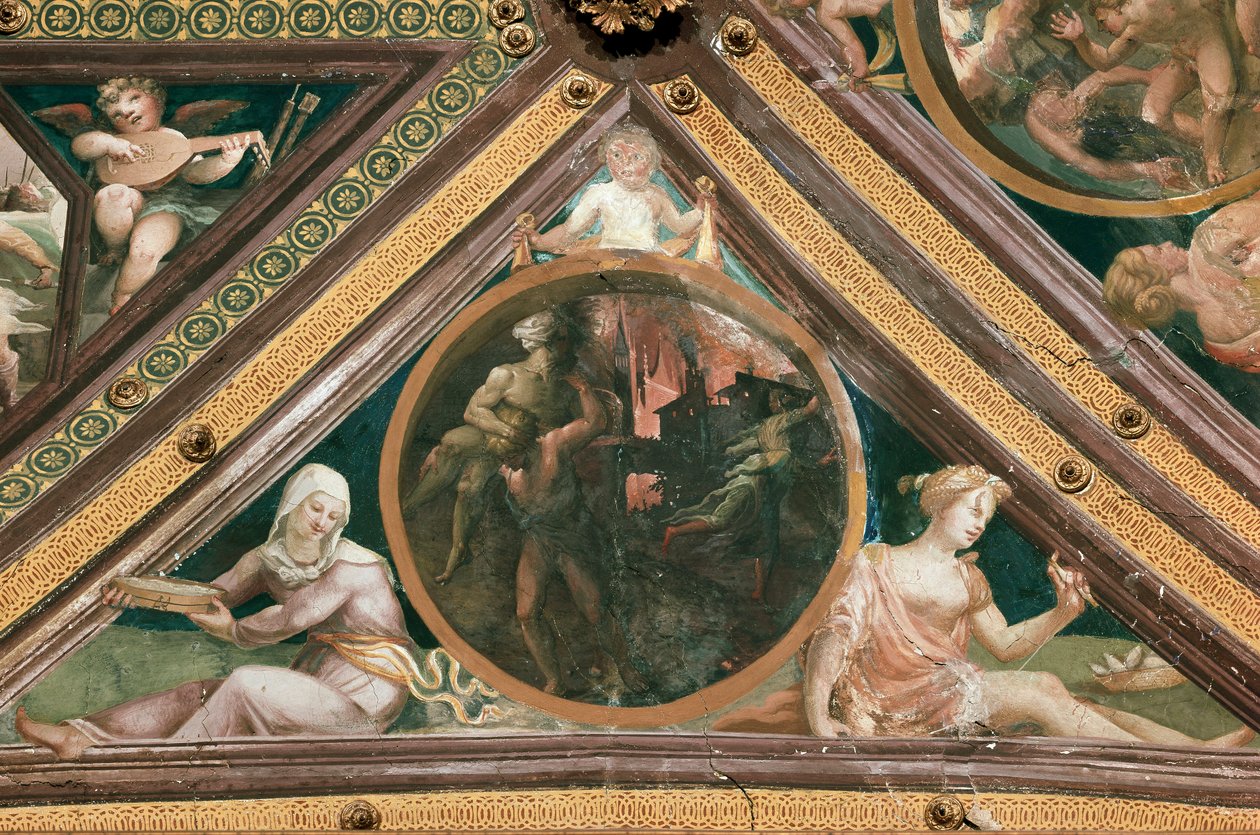 Domenico Beccafumi (1486-1551) Enee pelastaa Anchisen Troijan freskon tulesta tekijältä Domenico Beccafumi