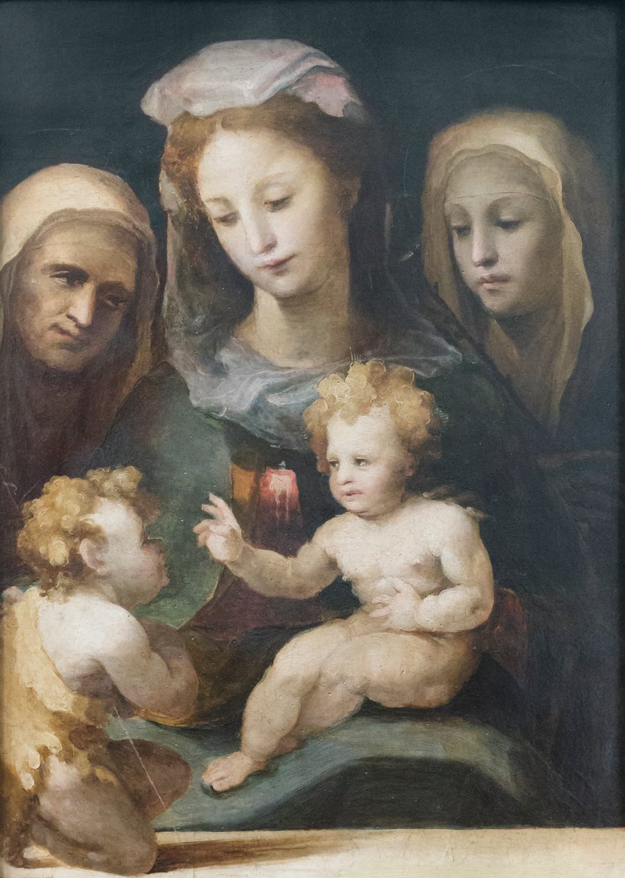 Madonna ja lapsi pyhien Johnin, Elisabetin ja Katariina Sienan kanssa 1540-50 (öljy paneelissa) tekijältä Domenico Beccafumi