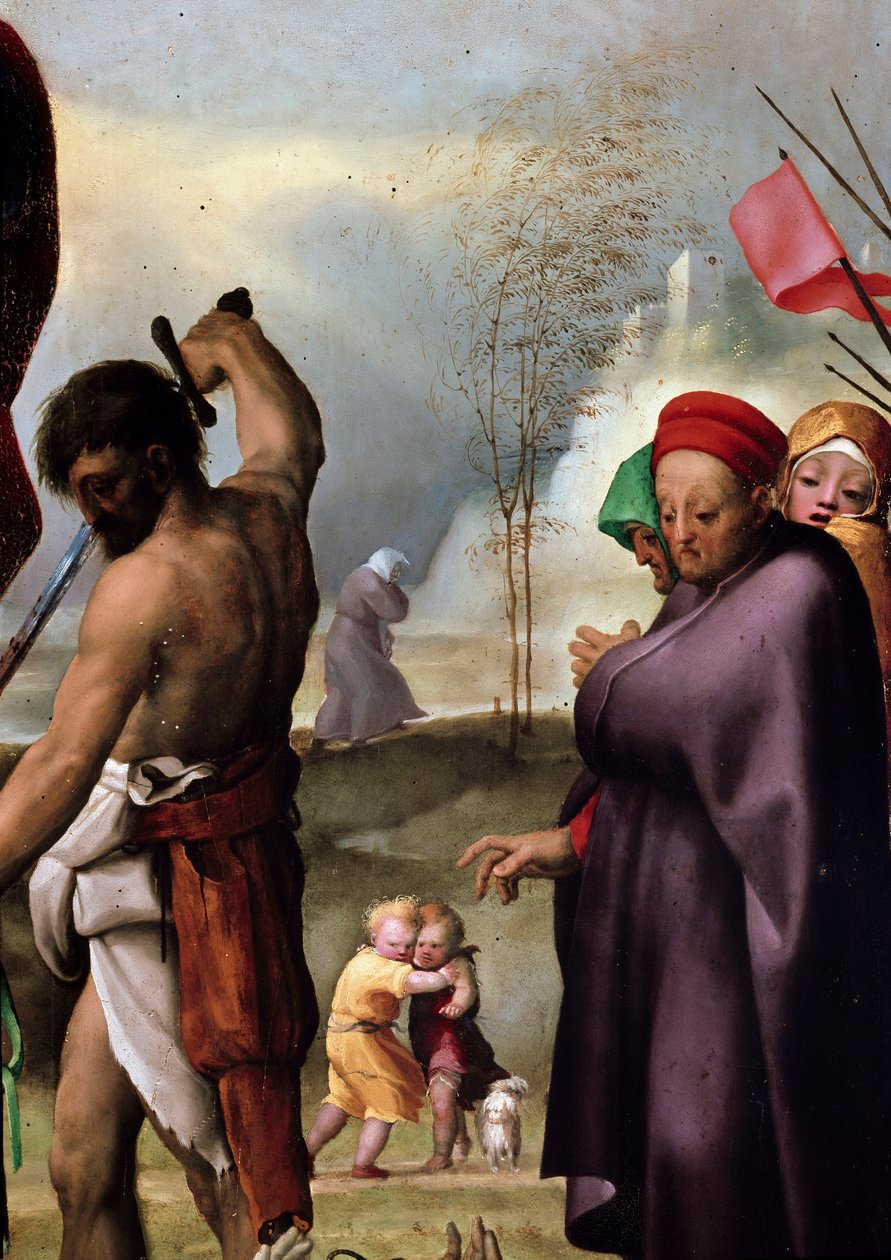 Pyhä Paavali valtaistuimella, yksityiskohta. Domenico Beccafumin (1486-1551) maalaus, noin 1515. Juoma. Mitat: 230 x 150 cm. Siena (Siena), Metropolitan Operan museo tekijältä Domenico Beccafumi