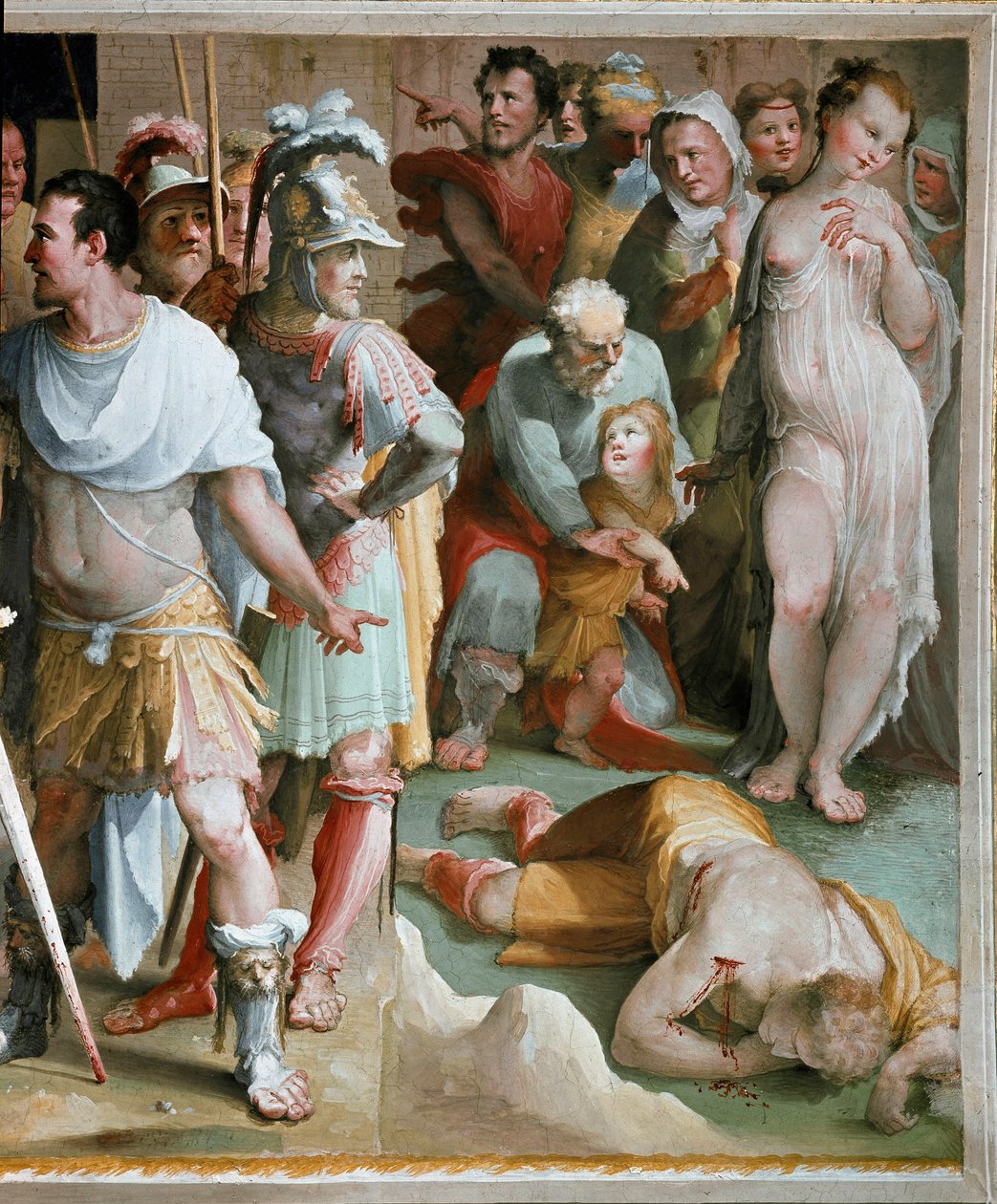 Rikkaan roomalaisen plebeijalaisen Spurius Maeliuksen murha (5. vuosisata eaa.) Yksityiskohta. Domenico di Giacomo di Pace dit Beccafumin (1486-1551) fresko 1529-1535 Siena, Palazzo Pubblico. tekijältä Domenico Beccafumi