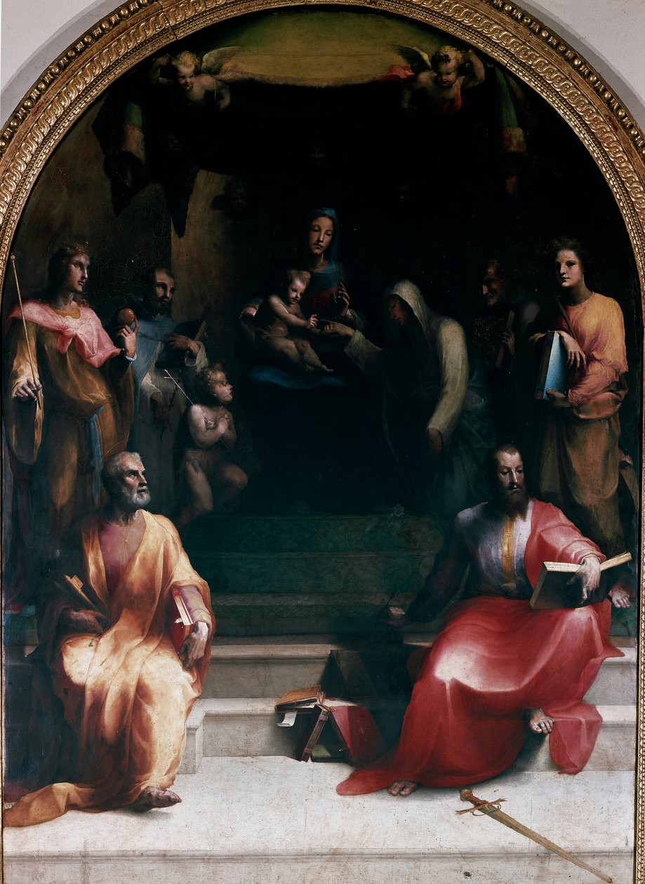 Pyhän Katariinan Sienan ja pyhien mystiset häät. Edustettuina ovat: St. Peter, St. Sigismond, St. Bernardino of Siena (Bernardino da Siena tai Bernardino degli Albizzeschi), St. Dominic of Guzman, St. Catherine of Alexandria, St. Paul tekijältä Domenico Beccafumi