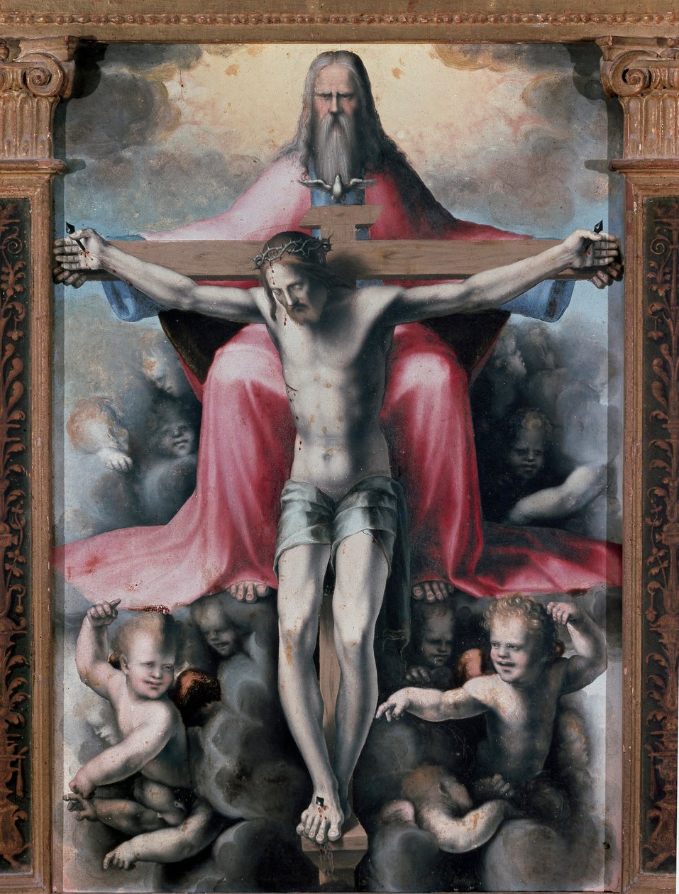 Kolminaisuuden triptyykki, yksityiskohtainen keskuspaneeli: Kolminaisuus. Domenico Beccafumin (1486-1551) maalaus tekijältä Domenico Beccafumi