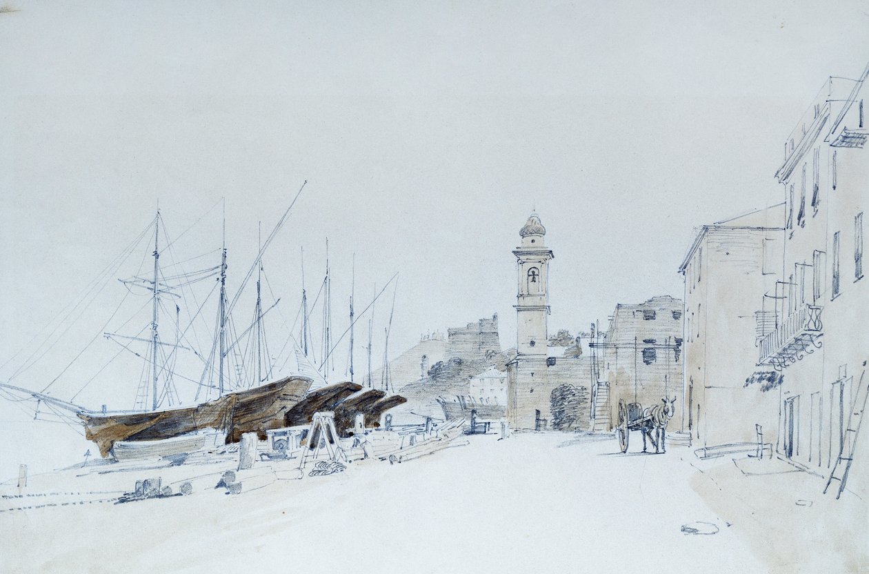 Näkymä aseista Taggiassa, noin 1860, kirjoittanut Pasquale Domenico Cambiaso (1811-1894), Italia Kynä ja akvarelli. tekijältä Domenico Cambiaso
