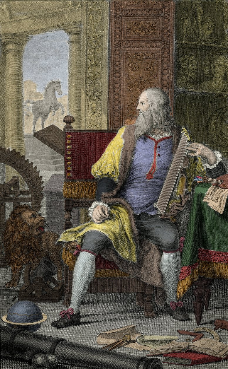 Taidemaalari, kuvanveistäjä Leonard de Vinci (Leonardo da Vinci) (1452-1519) esitys työpajassaan Domenico Cunegon (1726-1803) Etsaus tekijältä Domenico Cunego