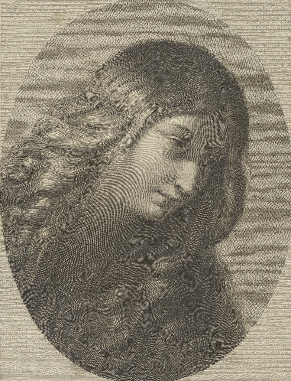 Maria Magdaleenan pää katsoen alas oikealle, soikeassa kehyksessä, Renin jälkeen..., n. 1745-1803. tekijältä Domenico Cunego