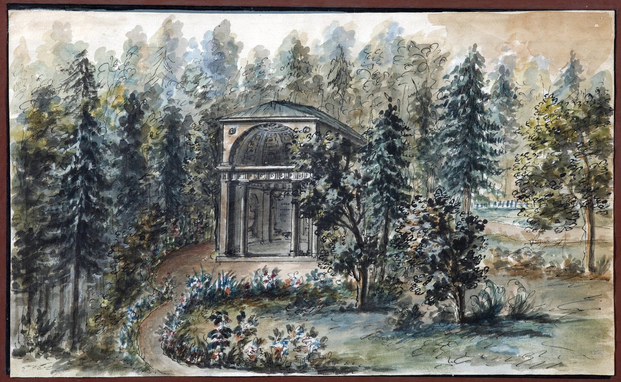 Paviljonki keisarinna Maria Fedorovnan sisaren Frederican muistoksi Pavlovskissa - Domenico Felice Lamoni (1745-1830). Akvarelli ja valkoinen väri paperille, jälkeen tekijältä Domenico Felice Lamoni