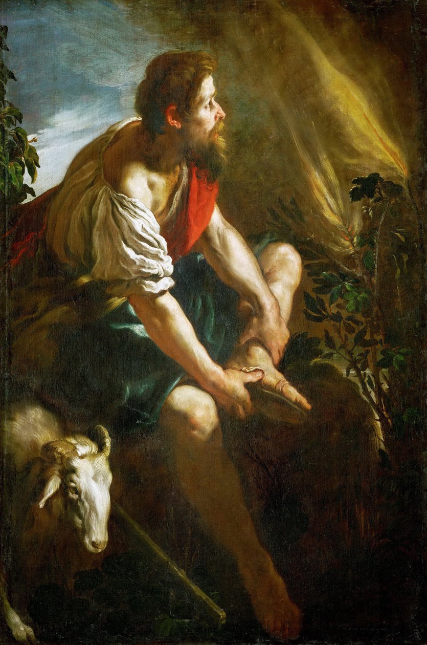 Barokki: Mooses ennen palavaa pensasta par Fetti, Domenico (1588/90-1623), n. 1616-1617. Öljy kankaalle tekijältä Domenico Fetti or Feti