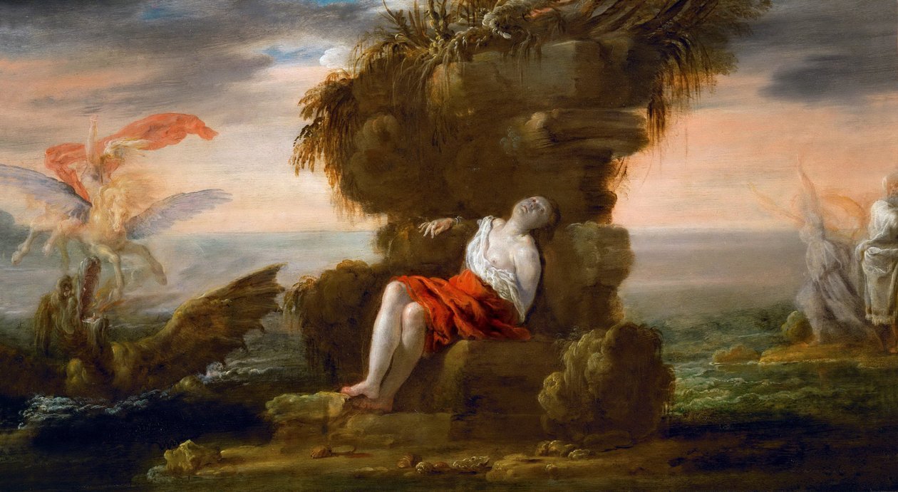 Barokki : Persee liberant Andromede - Perseus Freeing Andromeda par Fetti, Domenico (1588/90-1623), n. 1621. Öljy puulle, 40,5x72,5. Taidehistoriallinen museo, Vienne tekijältä Domenico Fetti or Feti