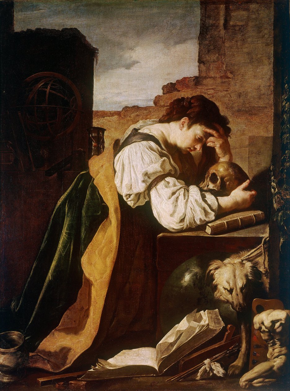 Domenico Fettin (1589-1624) Melancolie-maalaus (vaniitti) 1621-1623 su. 168x128 cm Pariisi, Musee du Louvre tekijältä Domenico Fetti or Feti