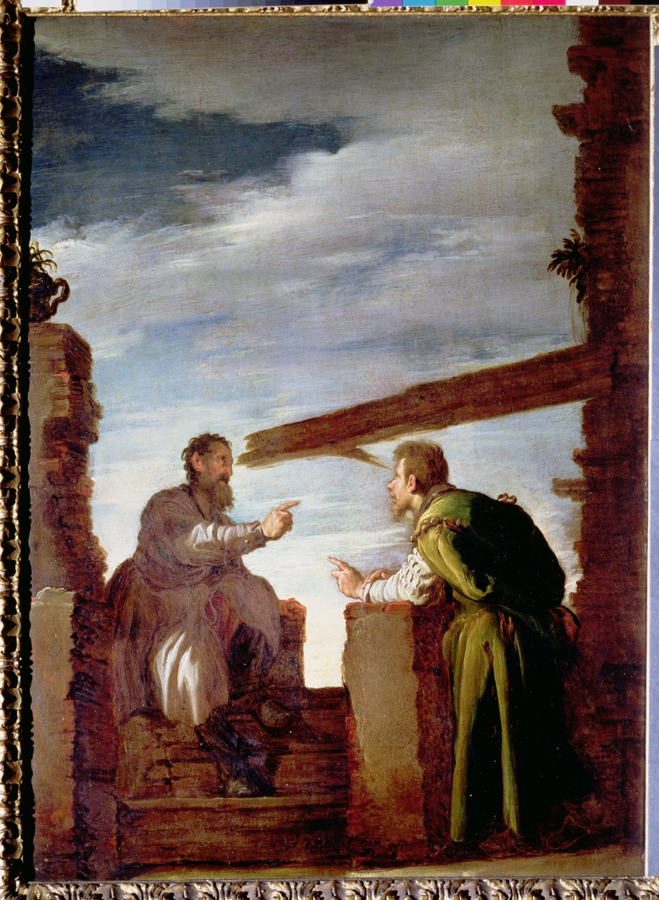 Vertaus pilkusta ja palkeesta, noin 1620 (öljy kankaalle). tekijältä Domenico Fetti or Feti