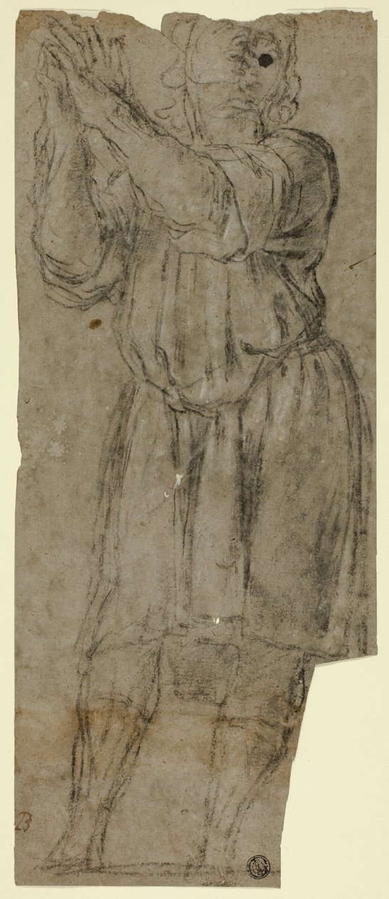 Mies seisomassa rukouksessa (recto); Drapery-tutkimus (käänteinen) tekijältä Domenico Fiasella