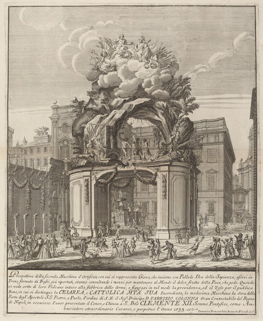 Jupiter ja Minerva ja Forge of Vulcan, "Chinea"-festivaalille tekijältä Domenico Franceschini probably after Nicola Michetti