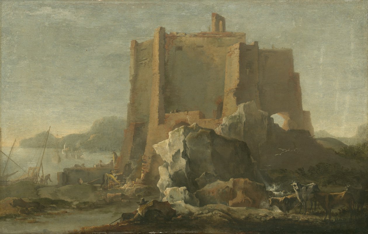 Maisema kalliolla ja linnoituksella, n. 1640-50 tekijältä Domenico Gargiulo