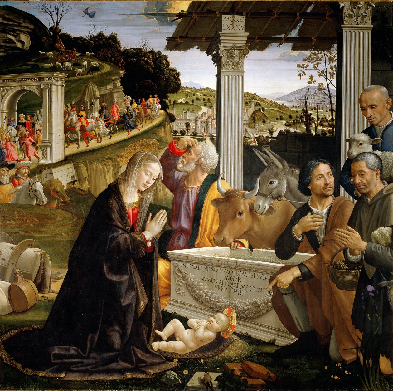 Paimenten palvonta Domenico Ghirlandaion (1449-1494) maalaus 1483-1485 su. 167x167 cm Capella Sassetti, Santa Trinita, Firenze tekijältä Domenico Ghirlandaio