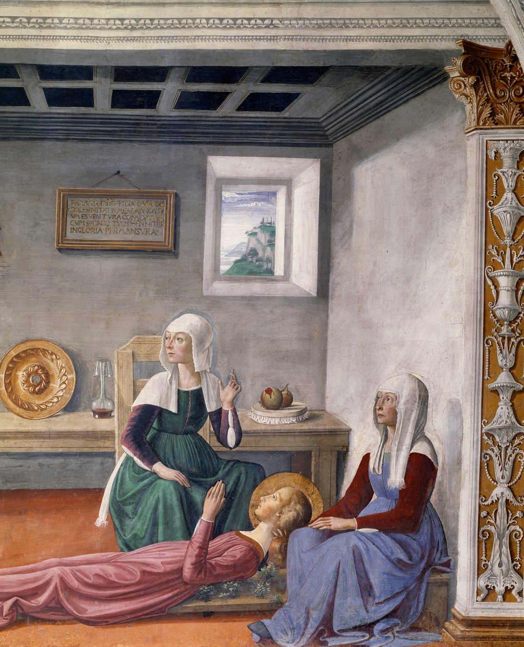 Pyhä Gregorius Suuren ilmoitus kuolemasta St Finalle, yksityiskohta (fresko tekijältä Domenico Ghirlandaio