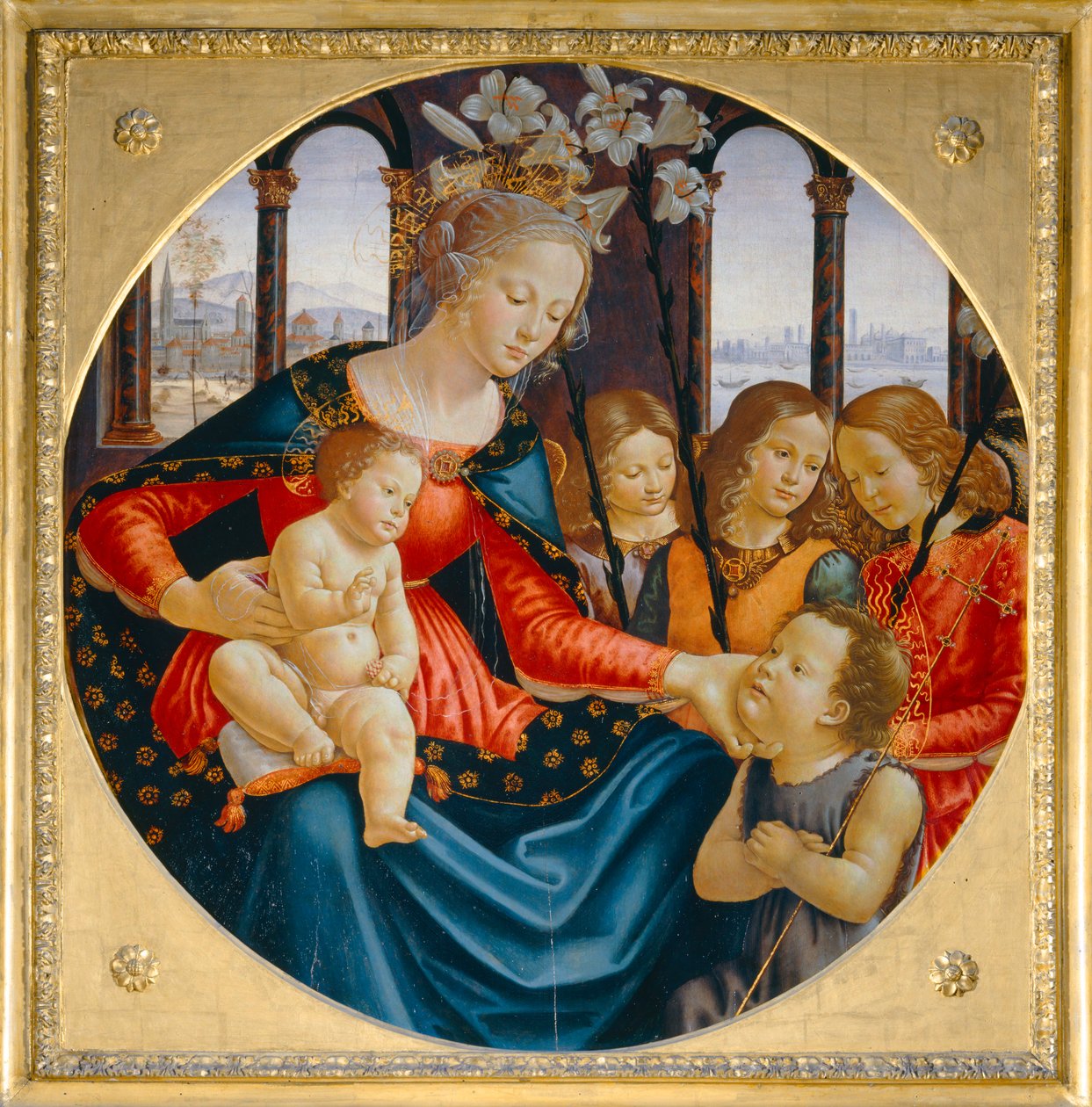 Neitsyt ja lapsi sekä nuori Johannes Kastaja ja kolme enkeliä ... tekijältä Domenico Ghirlandaio