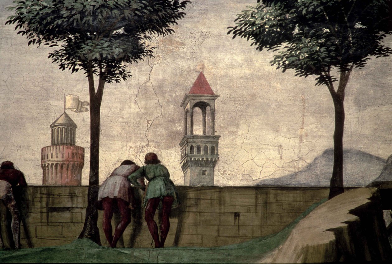 Miehet katselevat muurin yli, vierailusta tekijältä Domenico Ghirlandaio