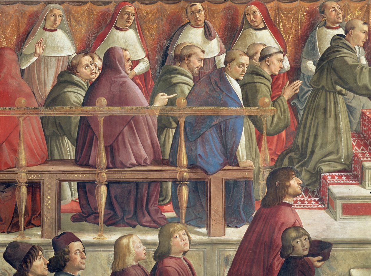 Paavi Honorius III:n ritarikunnan hyväksyntä, kohtaus pyhän Franciscus Assisilaisen elämästä (yksityiskohta 85235) tekijältä Domenico Ghirlandaio