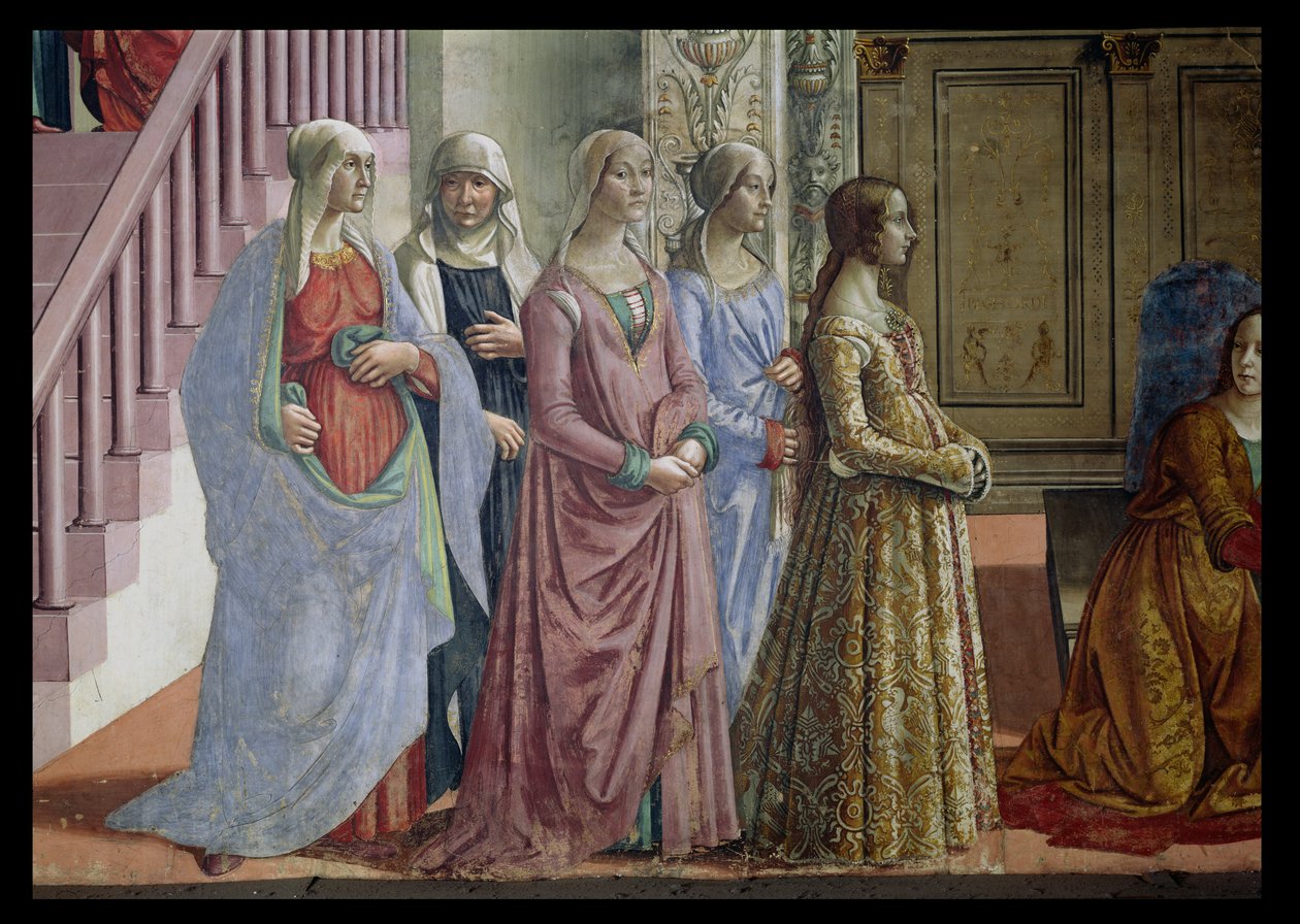 Neitsyt Marian syntymä, yksityiskohta naisista, 1490 fresko, yksityiskohta 60456:sta. tekijältä Domenico Ghirlandaio