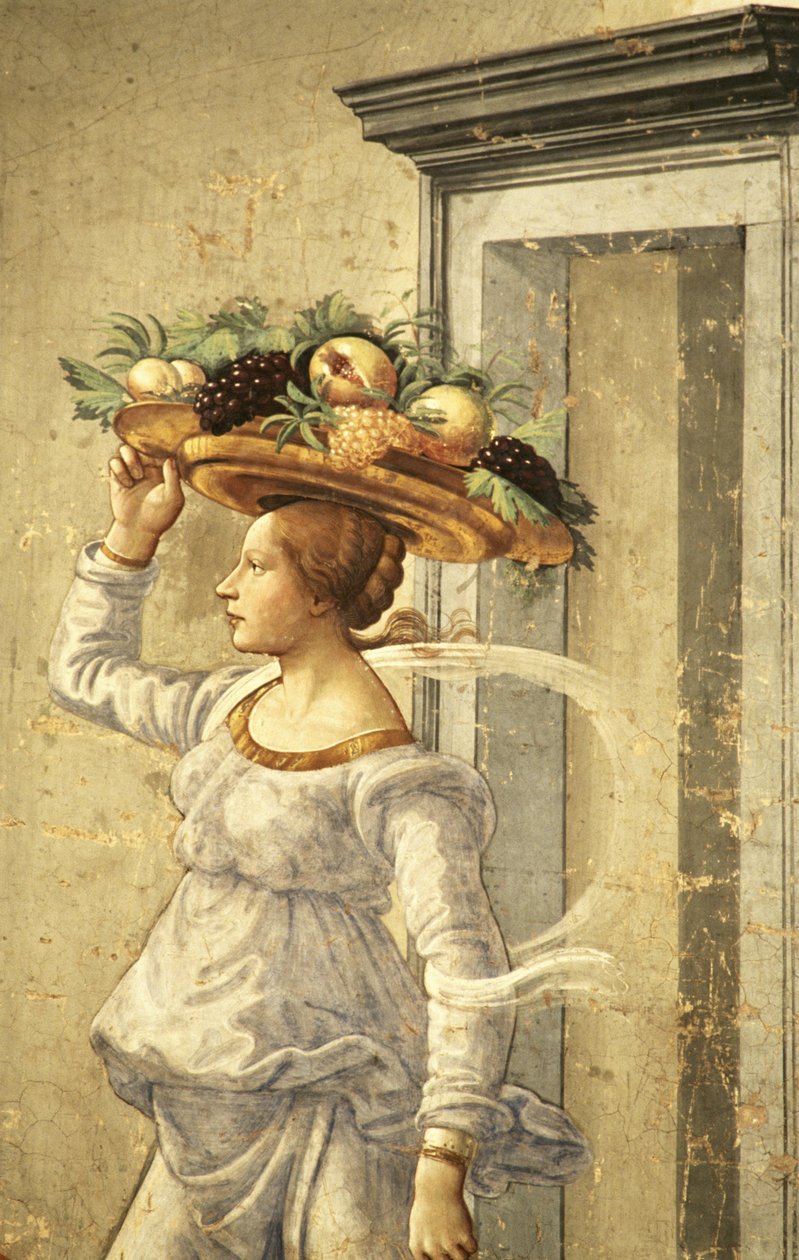 Hedelmää kantava nainen, Pyhän Johannes Kastajan syntymästä tekijältä Domenico Ghirlandaio