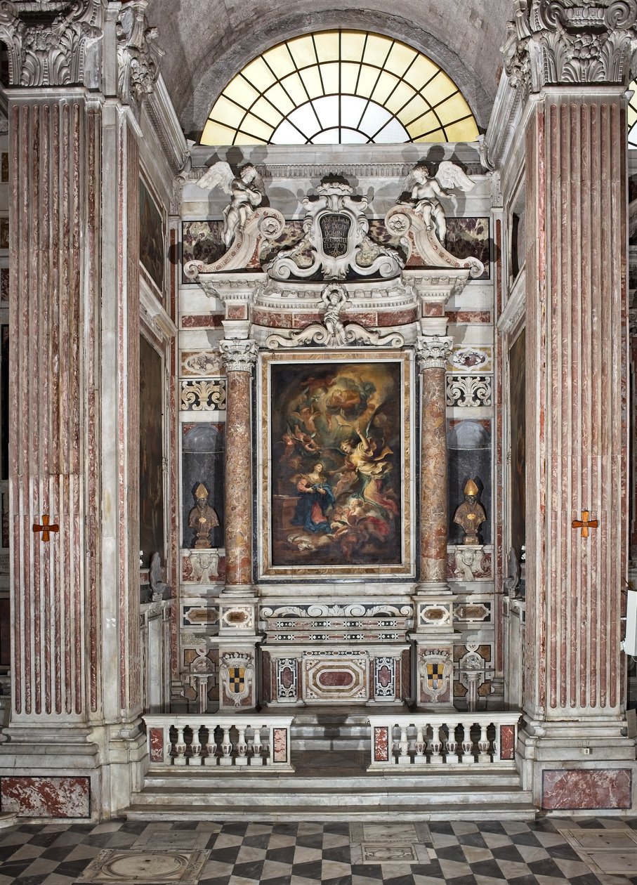 Ilmoitus, alttari, kuudes kappeli, n.1679 (öljy kankaalle) 345 x 200 cm tekijältä Domenico I Piola