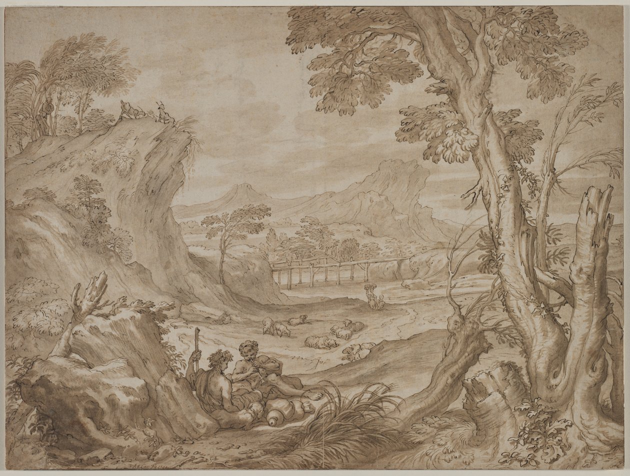 Maisema paimenten kanssa, n. 1700. tekijältä Domenico I Piola