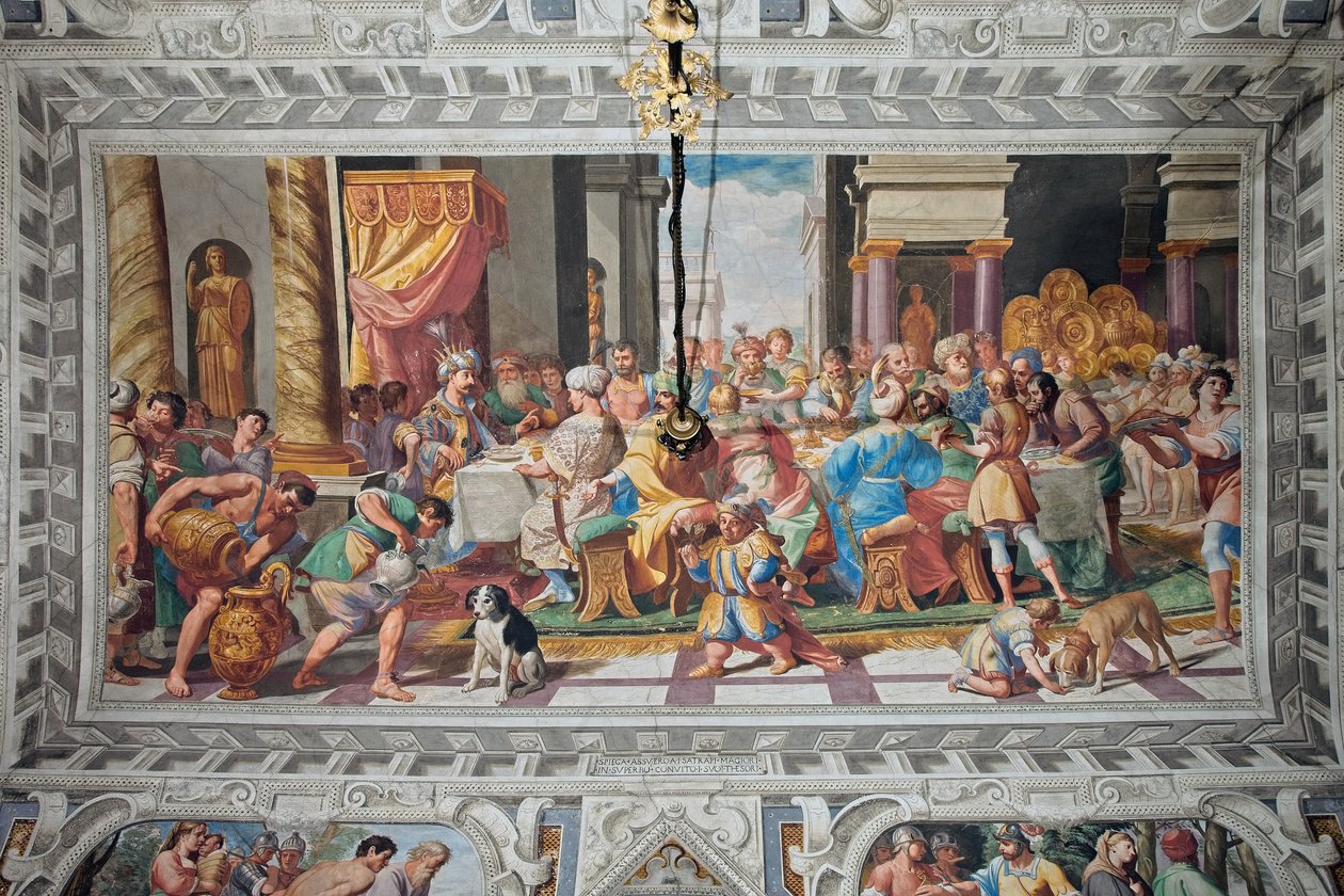 Ahasveruksen juhla, vuoden 1621 jälkeen (fresko) tekijältä Domenico Il Sarzana Fiasella