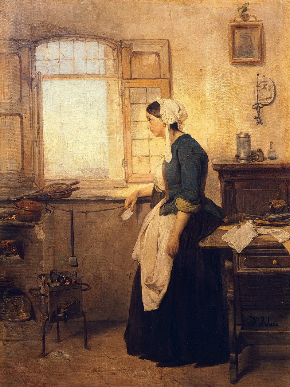 Kirje, kirjoittanut Domenico Induno (1815-1878), öljy kankaalle tekijältä Domenico Induno
