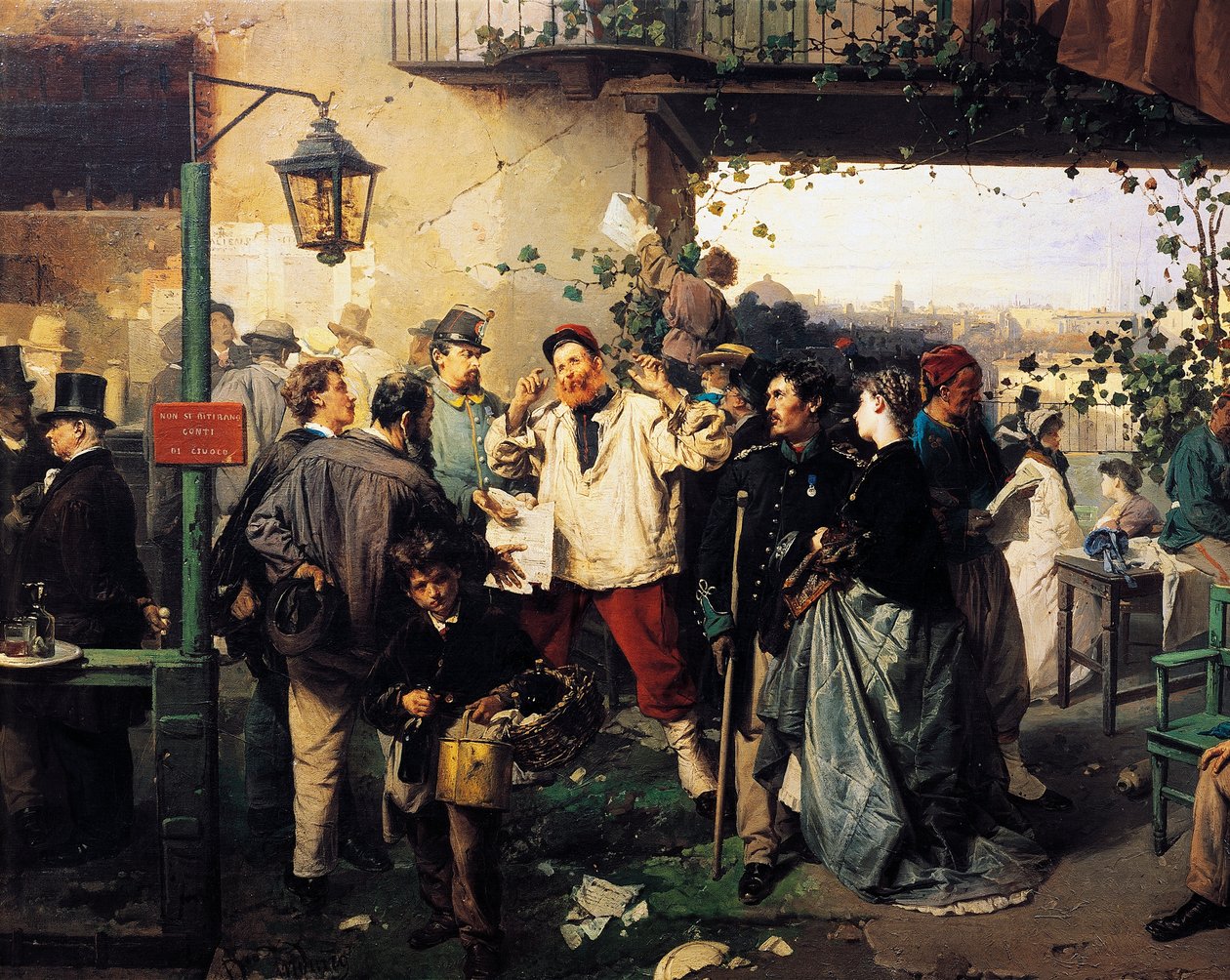 Uutisia Villafrancan rauhasta, yksityiskohta Domenico Indunon (1815-1878) maalauksesta tekijältä Domenico Induno