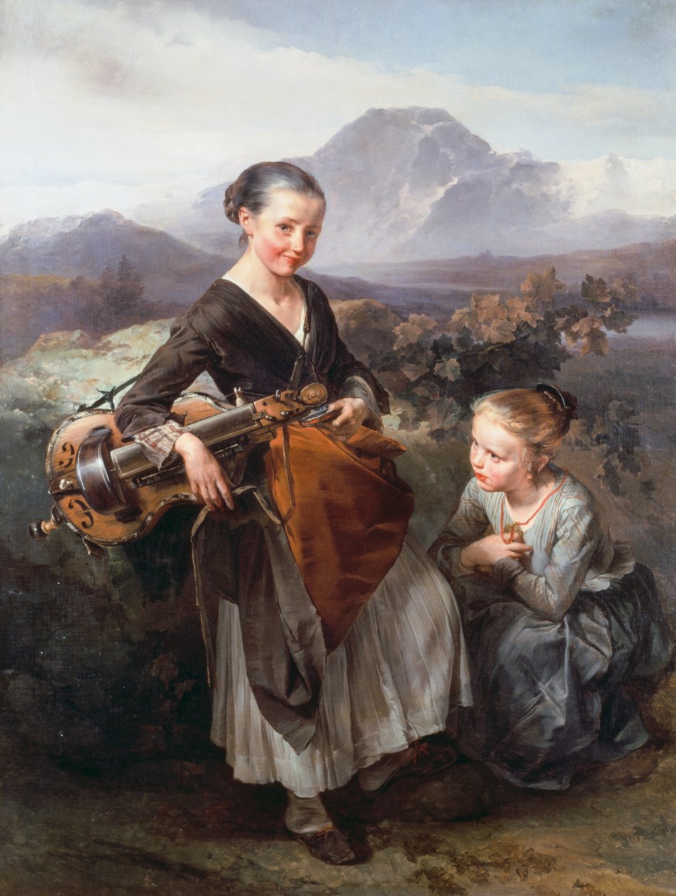 Nainen leikkimässä hurdya, Domenico Induno (1815-1878), öljy kankaalle tekijältä Domenico Induno