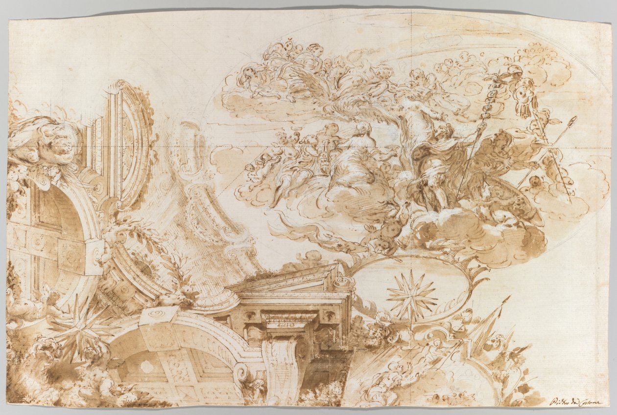 Romuluksen apoteoosi: Katon suunnittelu, n. 1675-76. tekijältä Domenico Maria Canuti