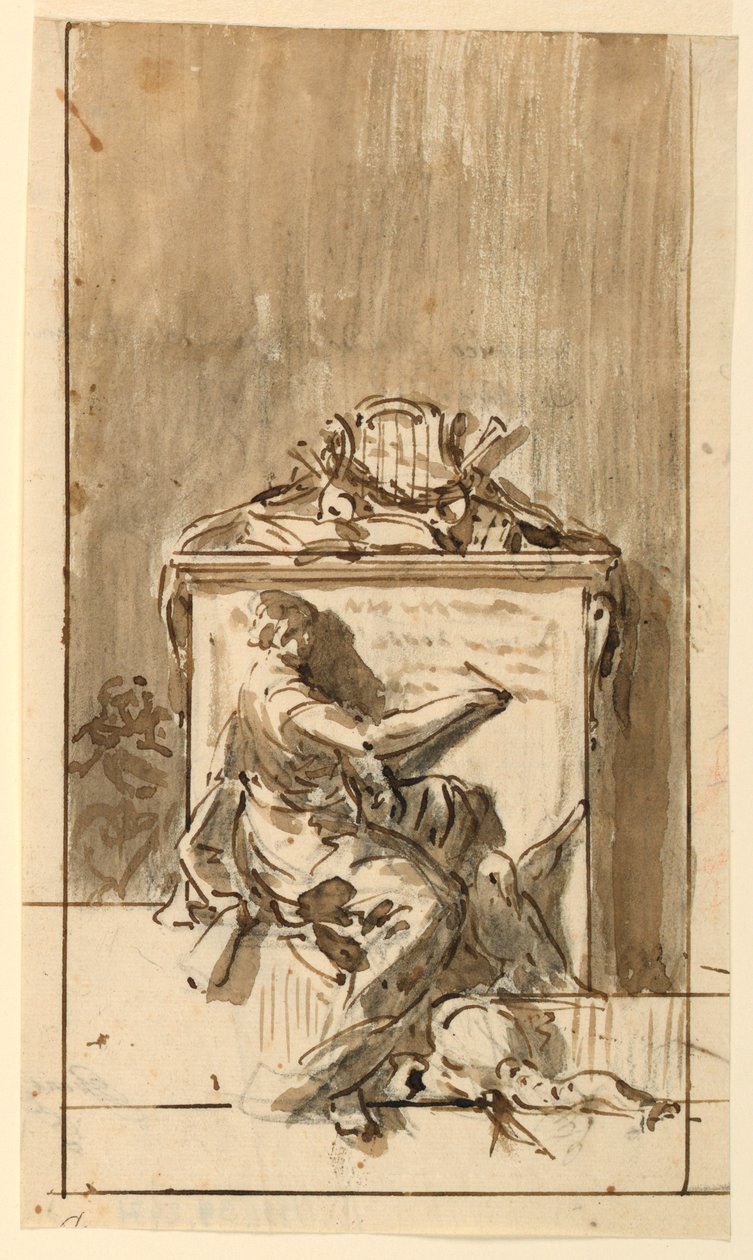 Piirustus, Luonnos seinään kiinnitettävästä muistomerkistä, n. 1800. tekijältä Domenico Mondo